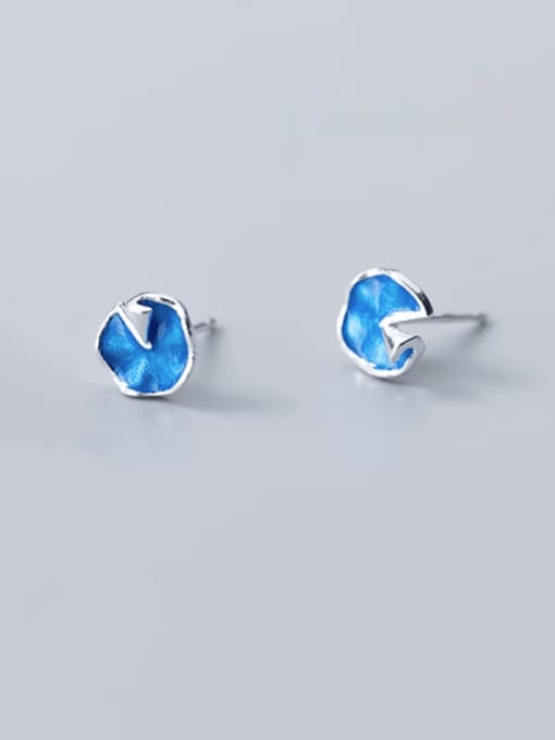 Blue 925 Sterling Silver Enamel Flower Minimalist Stud Earring