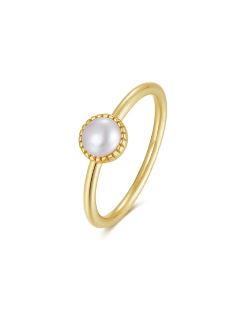 14K gold, weighing 1.68g 925 Sterling Silver Imitation Pearl Geometric Vintage Band Ring