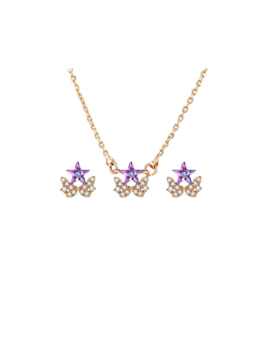 purple Alloy Crystal Dainty Star Earring and Necklace Set
