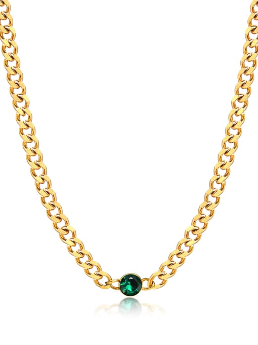 Green Diamond Necklace Titanium Steel Glass Stone Geometric Vintage Necklace
