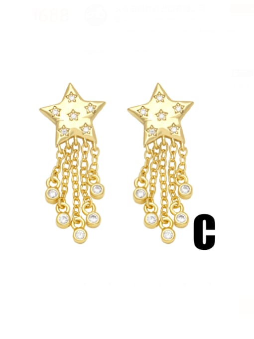 CC Brass Imitation Pearl Pentagram Trend Stud Earring 3