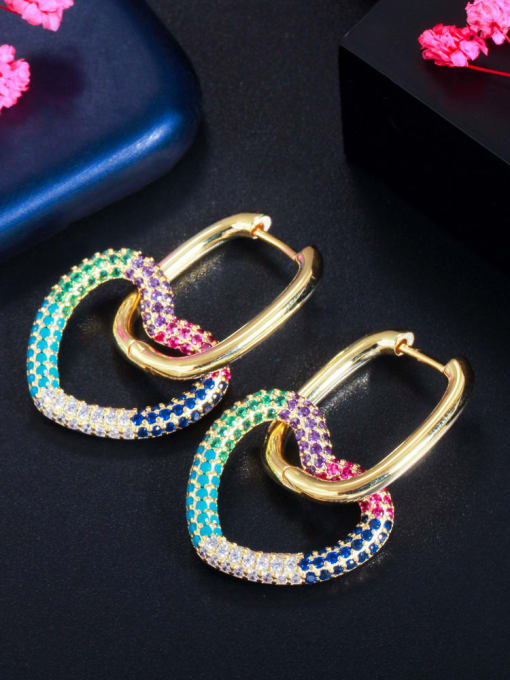 Gold color Brass Cubic Zirconia Heart Luxury Cluster Earring