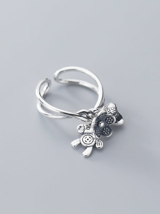 Rosh 925 Sterling Silver Vintage cute flower pony pendant Ring