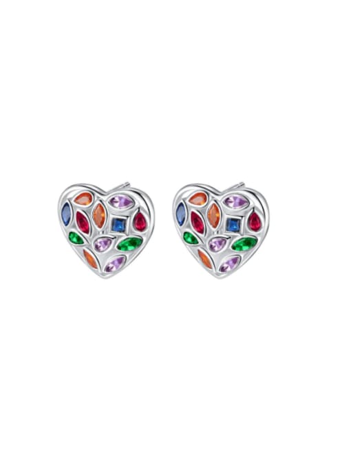 KDP-Silver 925 Sterling Silver Cubic Zirconia Heart Minimalist Stud Earring