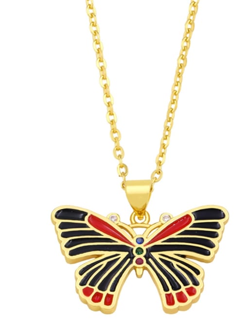 A (black and red) Brass Enamel Butterfly Vintage Necklace
