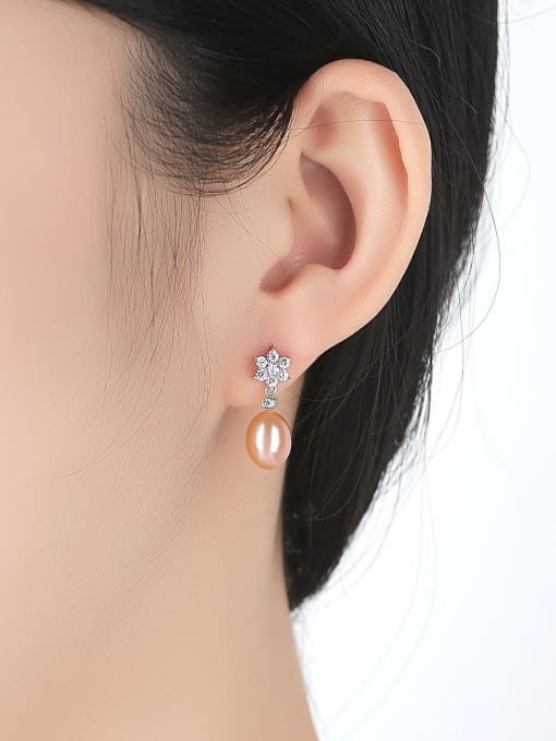 CCUI 925 Sterling Silver Freshwater Pearl  Artificial zircon Flowers earrings 3