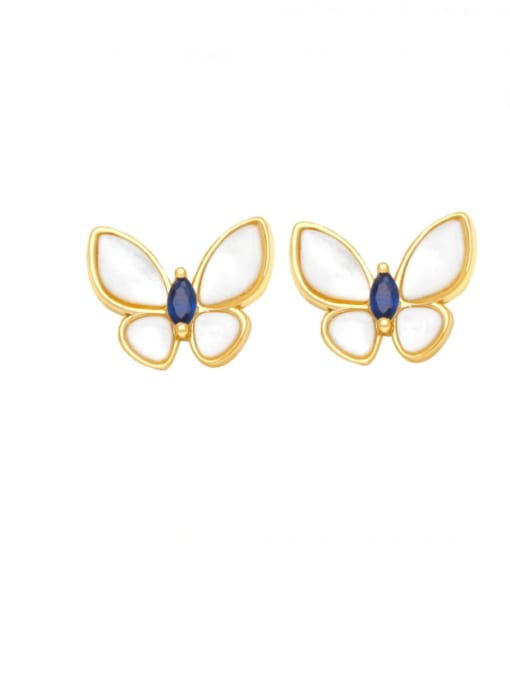 blue Brass Shell Butterfly Minimalist Stud Earring