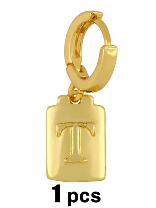 T Brass  Minimalist Simple Square Glossy 26 Letter Huggie Earring(single)
