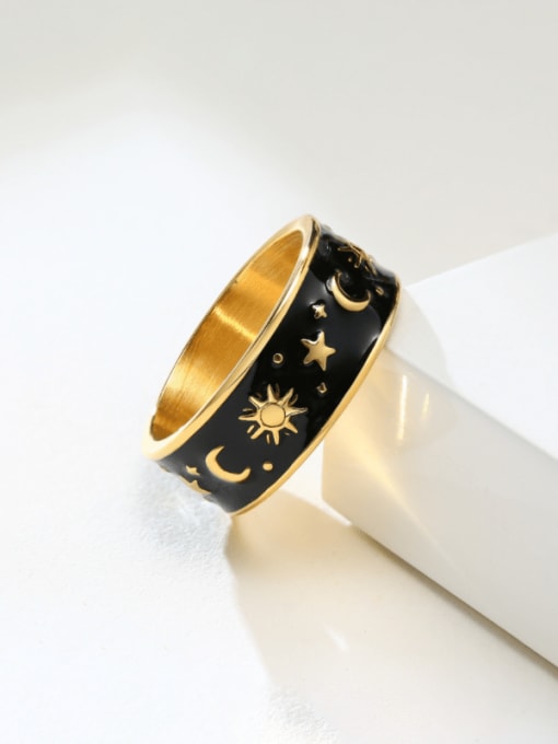 golden Titanium Steel Enamel Star Moon Vintage Band Ring