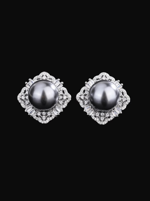 Grey bead earrings Brass Imitation Pearl Luxury Square  Earring and Pendant Set