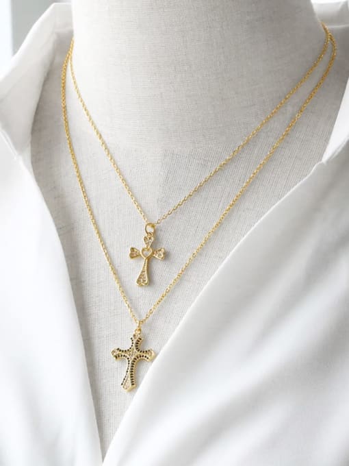 CC Brass Cubic Zirconia Cross Hip Hop Regligious Necklace 1