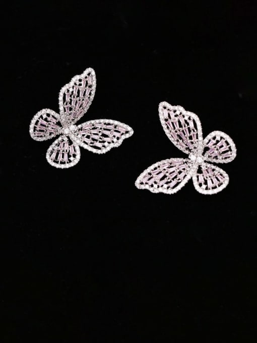 Platinum pink diamond large Brass Cubic Zirconia Butterfly Statement Cluster Earring