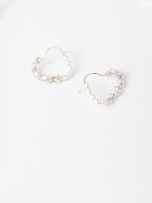 Girlhood Brass Imitation Pearl White Hollow Heart Minimalist Stud Earring 2