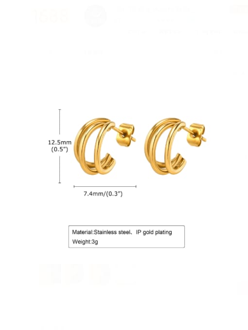 Golden Three Rings Stainless steel Geometric Hip Hop Stud Earring