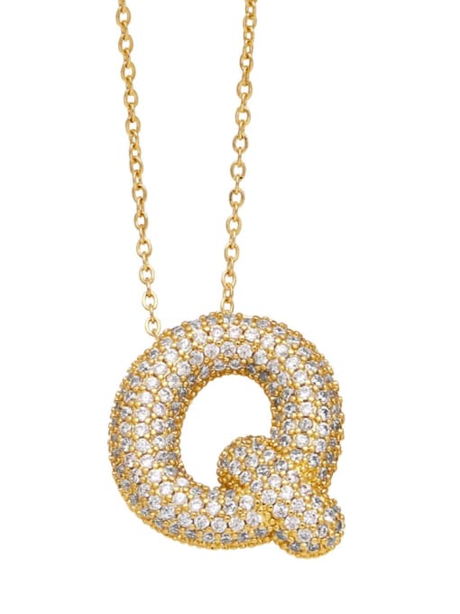 Q Brass Cubic Zirconia Letter Minimalist Necklace