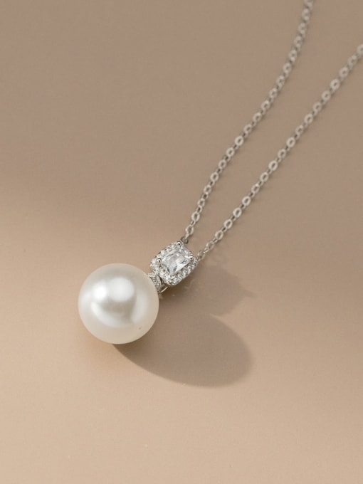 Rosh 925 Sterling Silver Imitation Pearl Geometric Minimalist Necklace