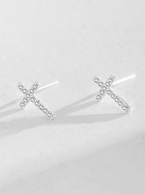 XBOX 925 Sterling Silver Cubic Zirconia Cross Minimalist Stud Earring 3