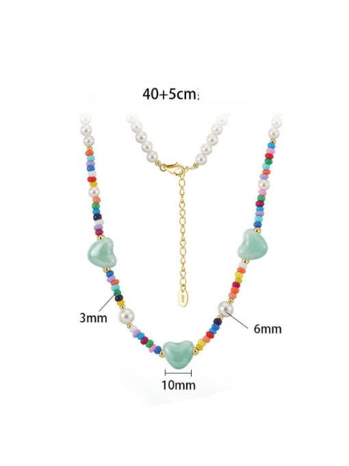 RINNTIN 925 Sterling Silver Natural Stone Heart Trend Beaded Necklace 2