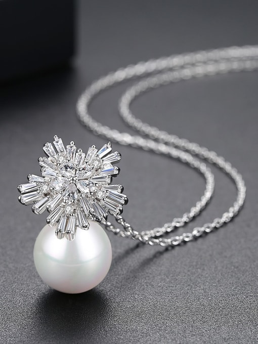 BLING SU Copper  Zircon Shell Bead Big Snowflake Classic Pendant Necklace 2