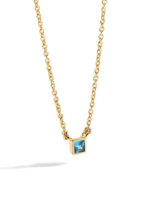 Gold Blue Zircon Necklace Brass Rhinestone Geometric Minimalist Necklace