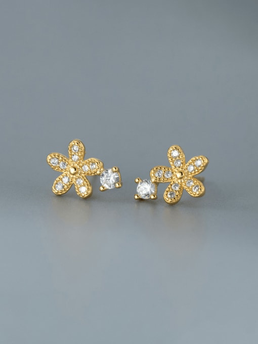 Gold 925 Sterling Silver Cubic Zirconia Flower Minimalist Stud Earring