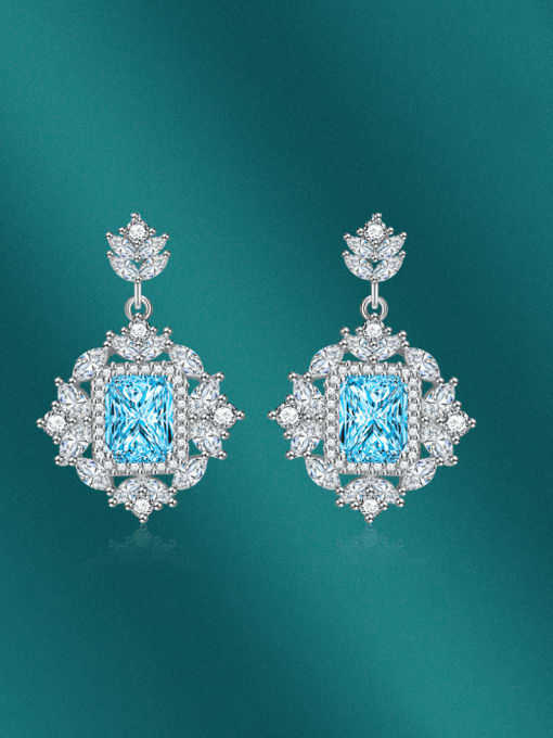 Blue Brass Cubic Zirconia Geometric Luxury Cluster Earring