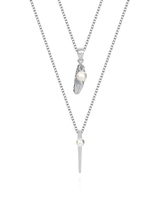 BC-Swarovski Elements 925 Sterling Silver Imitation Pearl Irregular Minimalist Multi Strand Necklace 3
