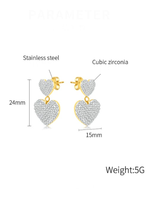 Open Sky Titanium Steel Cubic Zirconia Heart Minimalist Drop Earring 2