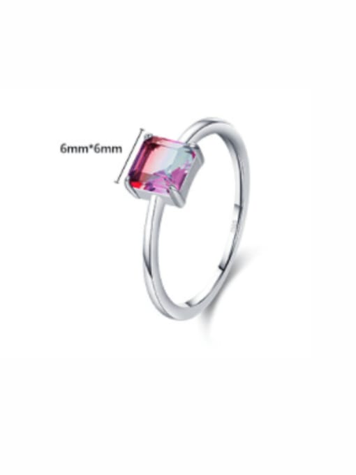 MODN 925 Sterling Silver Tourmaline Square Classic Band Ring 2
