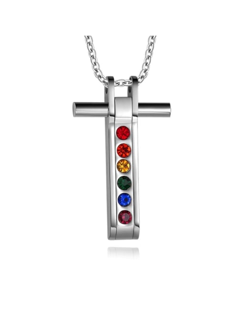 CONG Titanium Rhinestone Cross Minimalist Regligious Necklace 0