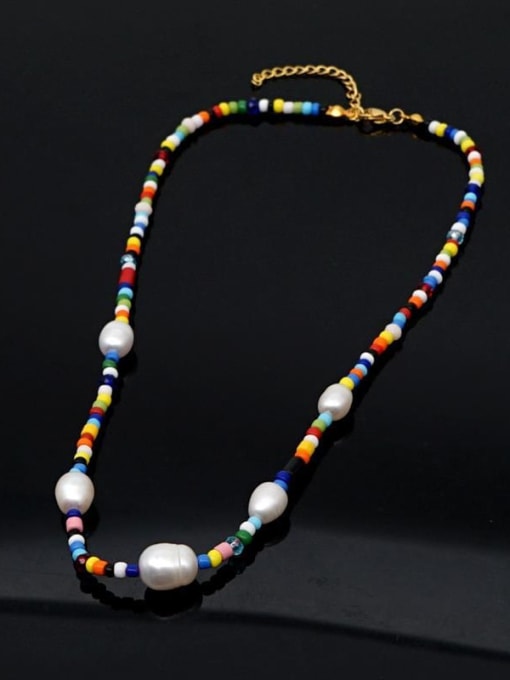 QT N200004A Bohemia  Irregular Freshwater Pearl Multi Color  Miyuki beads  Necklace