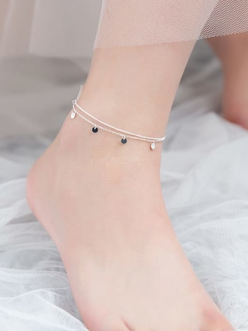 Rosh 925 Sterling Silver Round Minimalist Double layer  Anklet 2
