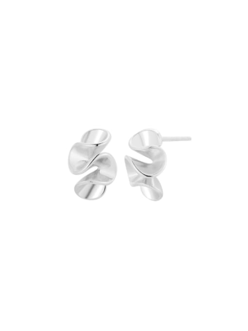 Silver  lotus leaf pleated earrings 925 Sterling Silver Flower Hip Hop Stud Earring