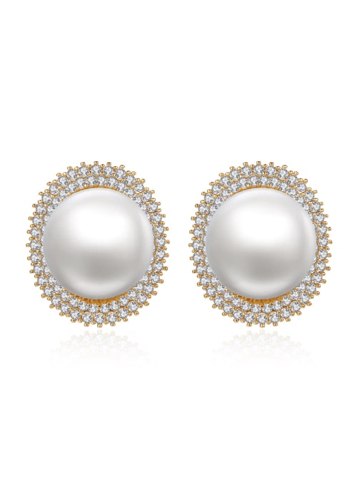 BLING SU Brass Imitation Pearl Geometric Trend Stud Earring