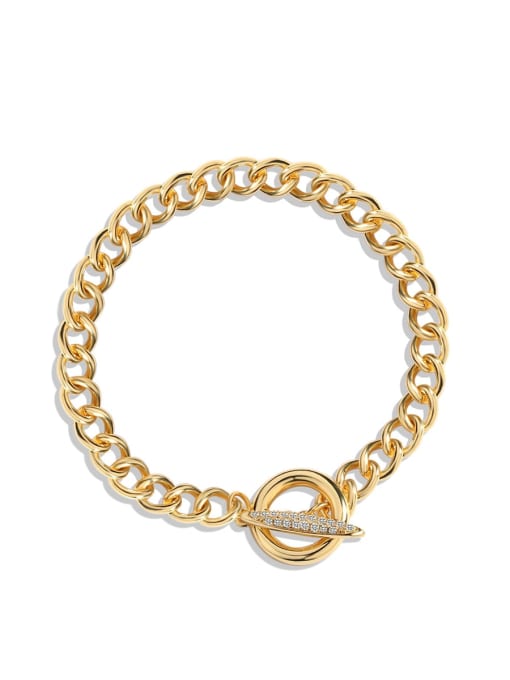 Gold Brass Cubic Zirconia Hollow Geometric Chain Vintage Link Bracelet