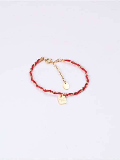 GROSE Titanium With Imitation Gold Plated Simplistic Red Rope Braid Square Bracelets 1