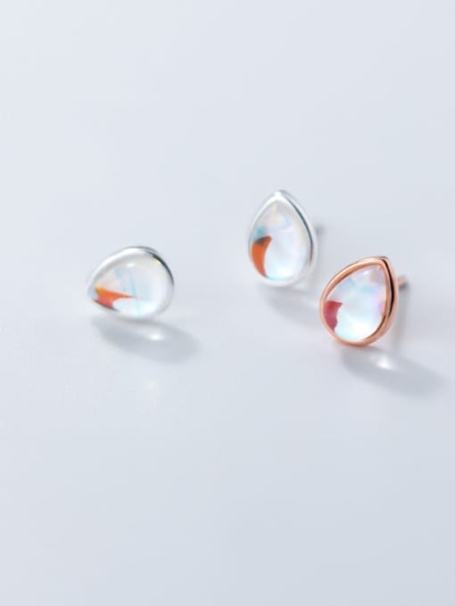 Rosh 925 Sterling Silver Glass Stone Water Drop Minimalist Stud Earring 1