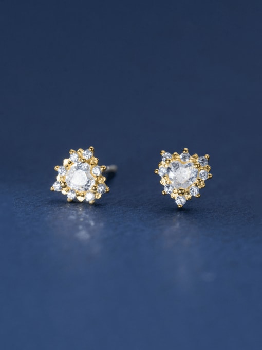 gold 925 Sterling Silver Cubic Zirconia Heart Dainty Stud Earring
