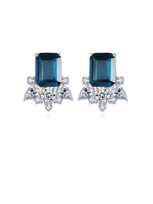 CCUI 925 Sterling Silver Cubic Zirconia Blue Square Dainty Stud Earring 0