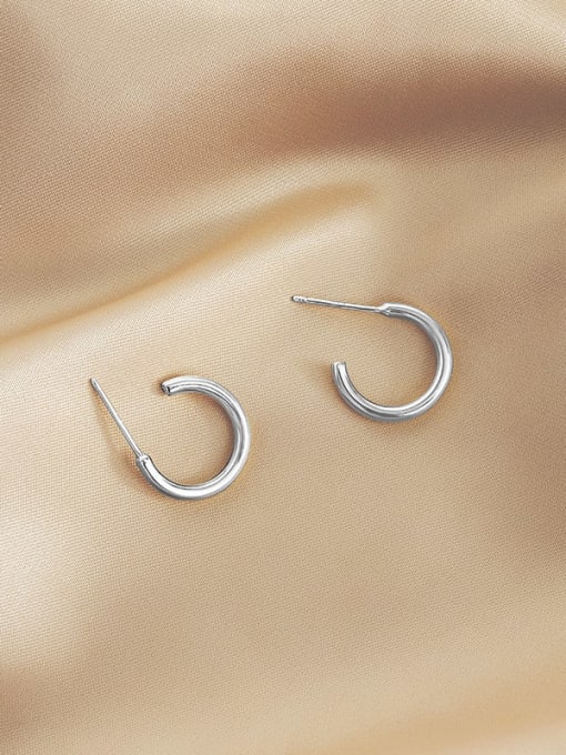 ES1944 15MM 【 Platinum 】 925 Sterling Silver Geometric Minimalist Hoop Earring