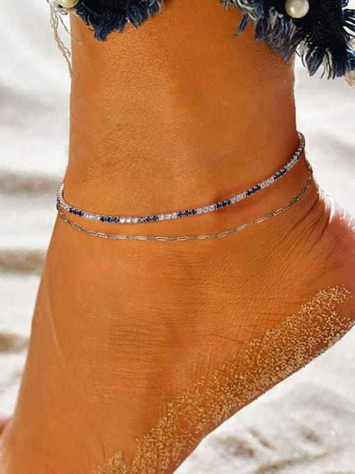 RINNTIN 925 Sterling Silver Cubic Zirconia Geometric Minimalist Anklet 3