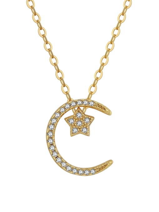 18K Gold Necklace 925 Sterling Silver Cubic Zirconia Moon Minimalist Necklace