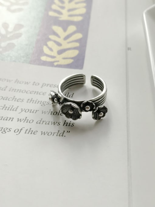 Boomer Cat 925 Sterling Silver Vintage Flower  Free Size Ring 0