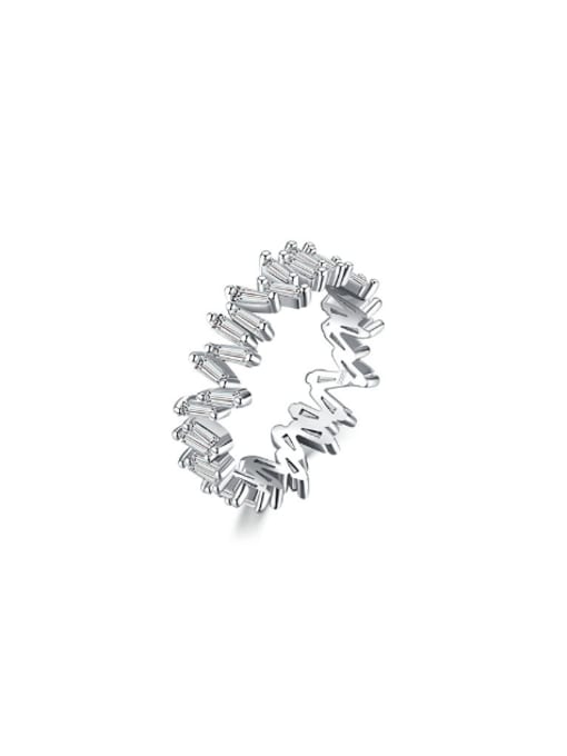 silvery 925 Sterling Silver Cubic Zirconia Geometric Minimalist Band Ring