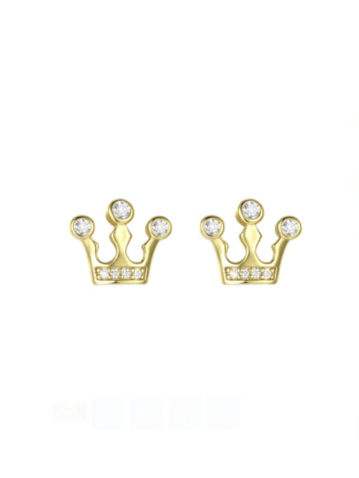 14K gold Alloy Rhinestone Crown Cute Stud Earring