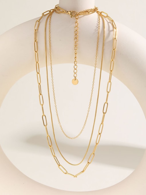 CONG Stainless steel Irregular Minimalist Multi  Three Layers Chain Necklace 1
