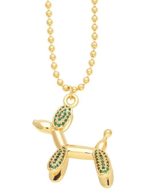 green Brass Cubic Zirconia Dog Hip Hop Necklace