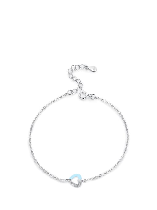 Blue Love Bracelet 925 Sterling Silver Cubic Zirconia Heart Minimalist Stud Earring