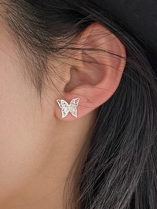 Rosh 925 Sterling Silver Hollow Butterfly Cute Stud Earring 1