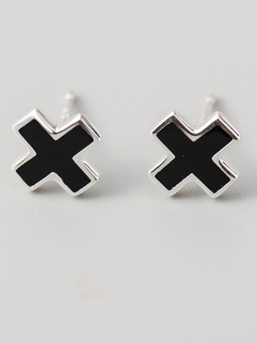 XBOX 925 Sterling Silver Enamel Cross Vintage Stud Earring 4